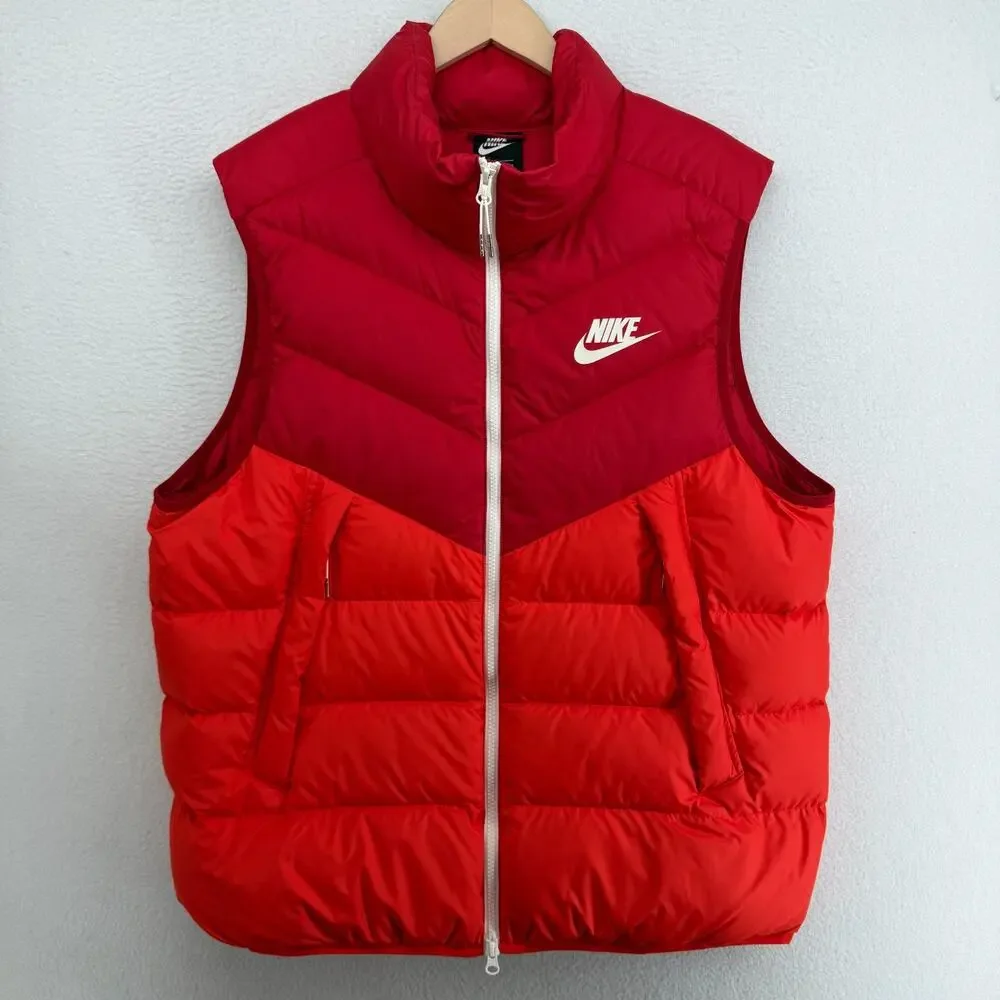 NIKE Vest Mens XL NSW Windrunner Duck Down Fill Puffer Insulated Full Zip Red